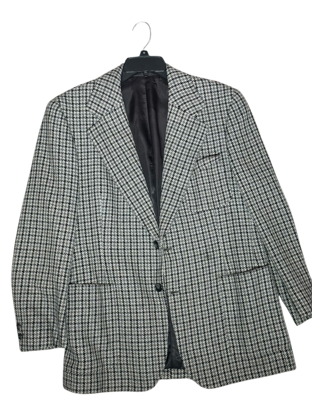 Men’s Houndstooth Sport Coat - Black & White Blazer 38R Vintage